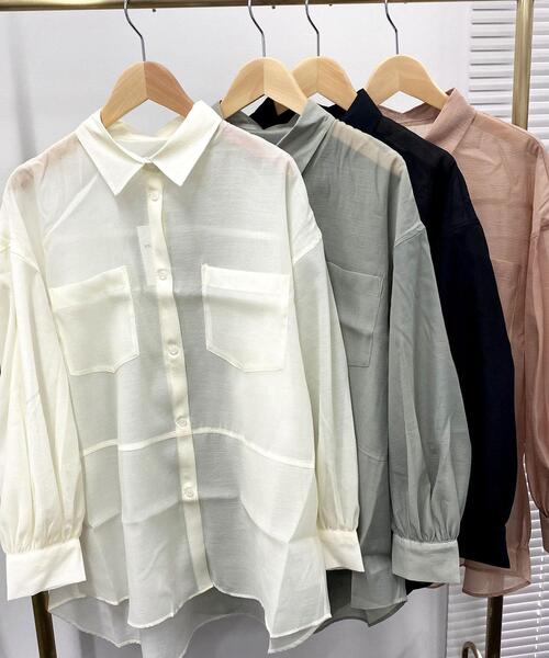 INGNI（イング）の「シアーブロッキング／シャツ（シャツ/ブラウス・レディース・ブラック/アイボリー/サーモンピンク/ライトカーキ・M）」の13枚目の写真