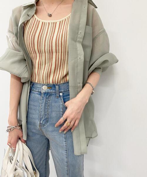 INGNI（イング）の「シアーブロッキング／シャツ（シャツ/ブラウス・レディース・ブラック/アイボリー/サーモンピンク/ライトカーキ・M）」の16枚目の写真