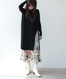 Three Four Time | アメコミプリントレイヤード風スリットワンピース　別注(ワンピース)