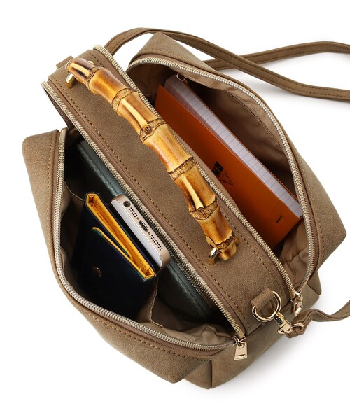 grove（グローブ）の「◆バンブーダブルZIP 2WAYショルダー（ショルダーバッグ・レディース・ブラック/サンドベージュ/ピンク系/グレー・00）」の12枚目の写真