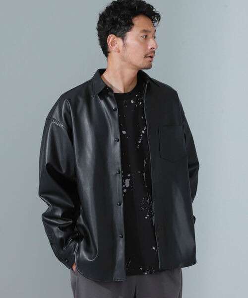 B:MING by BEAMS / ワイドフィット フェイクレザーシャツ