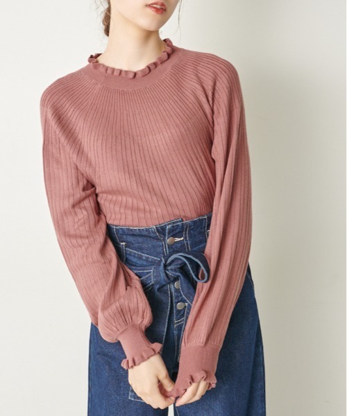 OLIVE des OLIVE（オリーブデオリーブ）の「【WEB限定】コスパ最強！秋冬の万能アイテム。求心リブフリルニット（ニット/セーター・レディース・ブラック/ダークブラウン/オフホワイト/ピンク/グリーン/ボルドー/ラベンダー・FREE）」の6枚目の写真