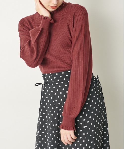 OLIVE des OLIVE（オリーブデオリーブ）の「【WEB限定】コスパ最強！秋冬の万能アイテム。求心リブフリルニット（ニット/セーター・レディース・ブラック/ダークブラウン/オフホワイト/ピンク/グリーン/ボルドー/ラベンダー・FREE）」の7枚目の写真