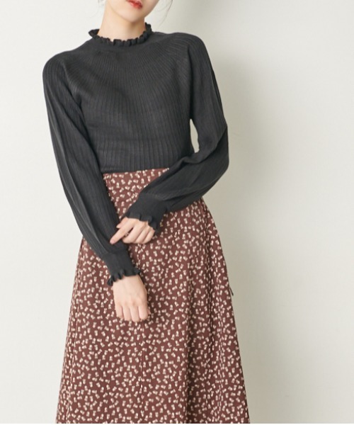 OLIVE des OLIVE（オリーブデオリーブ）の「【WEB限定】コスパ最強！秋冬の万能アイテム。求心リブフリルニット（ニット/セーター・レディース・ブラック/ダークブラウン/オフホワイト/ピンク/グリーン/ボルドー/ラベンダー・FREE）」の16枚目の写真