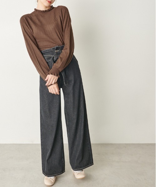 OLIVE des OLIVE（オリーブデオリーブ）の「【WEB限定】コスパ最強！秋冬の万能アイテム。求心リブフリルニット（ニット/セーター・レディース・ブラック/ダークブラウン/オフホワイト/ピンク/グリーン/ボルドー/ラベンダー・FREE）」の17枚目の写真