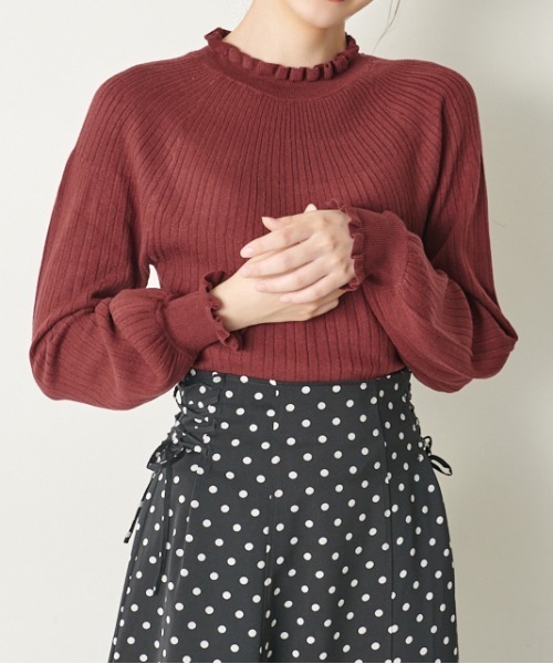 OLIVE des OLIVE（オリーブデオリーブ）の「【WEB限定】コスパ最強！秋冬の万能アイテム。求心リブフリルニット（ニット/セーター・レディース・ブラック/ダークブラウン/オフホワイト/ピンク/グリーン/ボルドー/ラベンダー・FREE）」の10枚目の写真