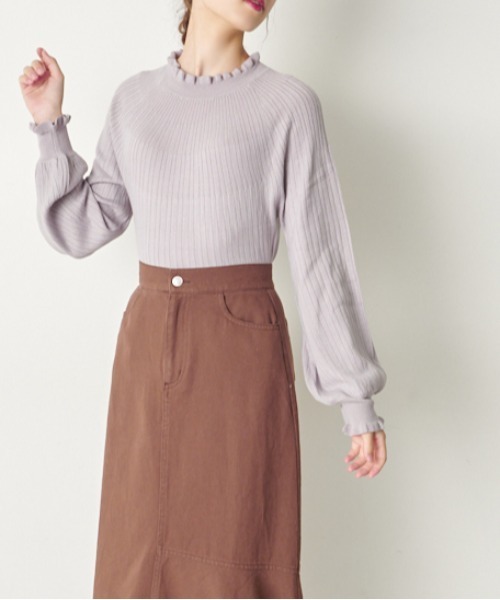 OLIVE des OLIVE（オリーブデオリーブ）の「【WEB限定】コスパ最強！秋冬の万能アイテム。求心リブフリルニット（ニット/セーター・レディース・ブラック/ダークブラウン/オフホワイト/ピンク/グリーン/ボルドー/ラベンダー・FREE）」の11枚目の写真