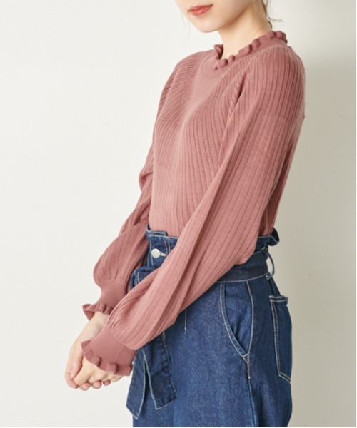 OLIVE des OLIVE（オリーブデオリーブ）の「【WEB限定】コスパ最強！秋冬の万能アイテム。求心リブフリルニット（ニット/セーター・レディース・ブラック/ダークブラウン/オフホワイト/ピンク/グリーン/ボルドー/ラベンダー・FREE）」の19枚目の写真