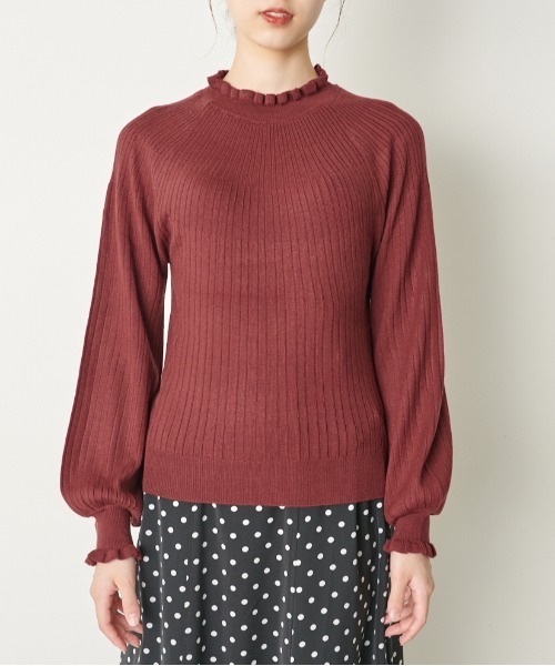 OLIVE des OLIVE（オリーブデオリーブ）の「【WEB限定】コスパ最強！秋冬の万能アイテム。求心リブフリルニット（ニット/セーター・レディース・ブラック/ダークブラウン/オフホワイト/ピンク/グリーン/ボルドー/ラベンダー・FREE）」の12枚目の写真