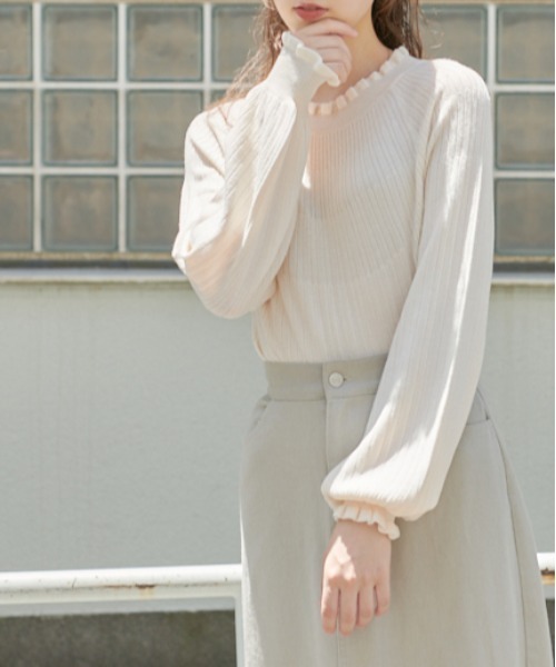 OLIVE des OLIVE（オリーブデオリーブ）の「【WEB限定】コスパ最強！秋冬の万能アイテム。求心リブフリルニット（ニット/セーター・レディース・ブラック/ダークブラウン/オフホワイト/ピンク/グリーン/ボルドー/ラベンダー・FREE）」の13枚目の写真