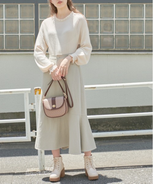 OLIVE des OLIVE（オリーブデオリーブ）の「【WEB限定】コスパ最強！秋冬の万能アイテム。求心リブフリルニット（ニット/セーター・レディース・ブラック/ダークブラウン/オフホワイト/ピンク/グリーン/ボルドー/ラベンダー・FREE）」の21枚目の写真