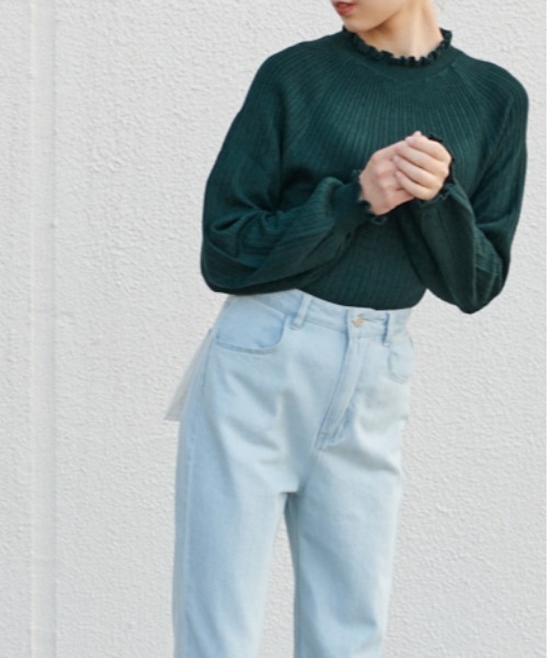 OLIVE des OLIVE（オリーブデオリーブ）の「【WEB限定】コスパ最強！秋冬の万能アイテム。求心リブフリルニット（ニット/セーター・レディース・ブラック/ダークブラウン/オフホワイト/ピンク/グリーン/ボルドー/ラベンダー・FREE）」の14枚目の写真