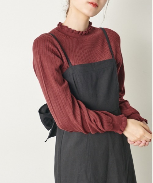 OLIVE des OLIVE（オリーブデオリーブ）の「【WEB限定】コスパ最強！秋冬の万能アイテム。求心リブフリルニット（ニット/セーター・レディース・ブラック/ダークブラウン/オフホワイト/ピンク/グリーン/ボルドー/ラベンダー・FREE）」の15枚目の写真