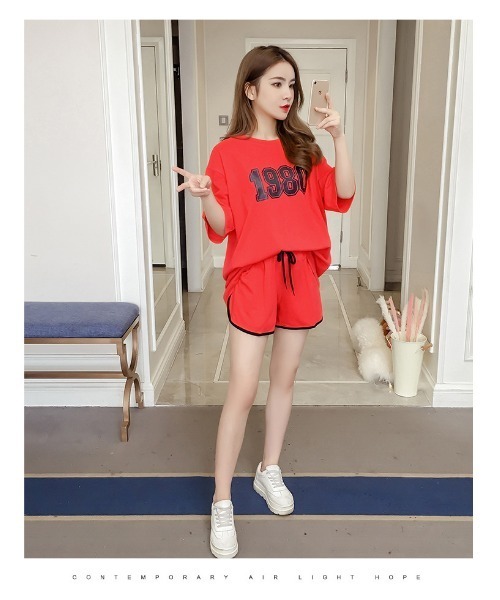 おしゃれスタ（オシャレスタ）の「レジャーラウンジ スポーツセットアップルームウェア（その他ルームウェア・レディース・ブラック/レッド/ブルー/グリーン・M/L/XL）」の11枚目の写真