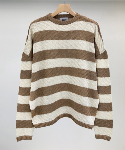 KIIT（キート）の「KIIT キート / PULLOVER TOPS オーバーサイズ ボーダープルオーバートップス / KIM-K59-009（ニット/セーター・メンズ・チャコールグレー/ネイビー/ベージュ・2/3）」の3枚目の写真