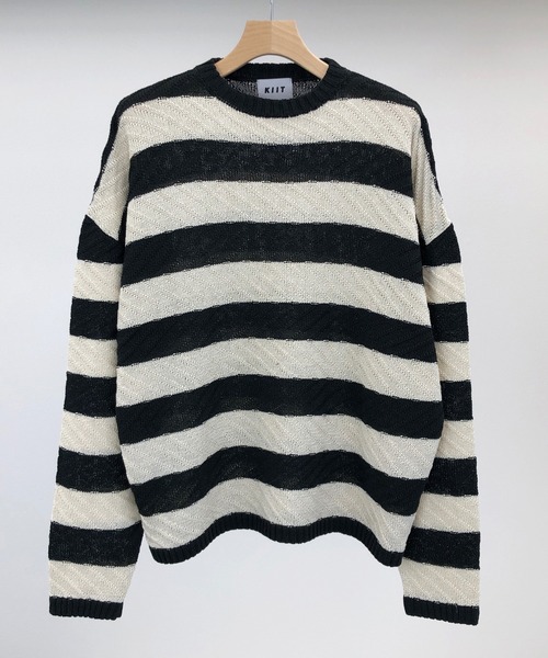 KIIT（キート）の「KIIT キート / PULLOVER TOPS オーバーサイズ ボーダープルオーバートップス / KIM-K59-009（ニット/セーター・メンズ・チャコールグレー/ネイビー/ベージュ・2/3）」の2枚目の写真