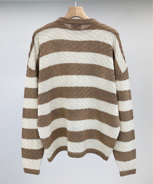 KIIT（キート）の「KIIT キート / PULLOVER TOPS オーバーサイズ ボーダープルオーバートップス / KIM-K59-009（ニット/セーター・メンズ・チャコールグレー/ネイビー/ベージュ・2/3）」の4枚目の写真
