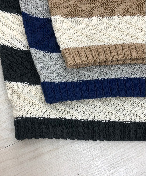 KIIT（キート）の「KIIT キート / PULLOVER TOPS オーバーサイズ ボーダープルオーバートップス / KIM-K59-009（ニット/セーター・メンズ・チャコールグレー/ネイビー/ベージュ・2/3）」の9枚目の写真