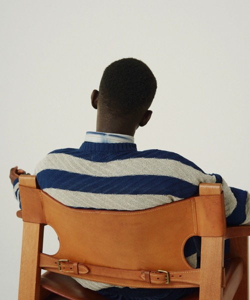 KIIT（キート）の「KIIT キート / PULLOVER TOPS オーバーサイズ ボーダープルオーバートップス / KIM-K59-009（ニット/セーター・メンズ・チャコールグレー/ネイビー/ベージュ・2/3）」の7枚目の写真