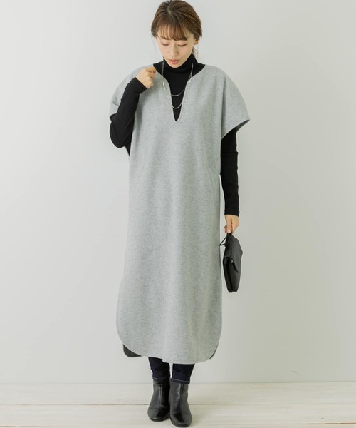 URBAN RESEARCH Sonny Label（アーバンリサーチサニーレーベル）の「メルトンジャージカフタンワンピース（ワンピース・レディース・チャコールグレー/ライトベージュ/グレー・FREE）」の2枚目の写真