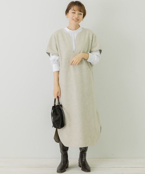 URBAN RESEARCH Sonny Label（アーバンリサーチサニーレーベル）の「メルトンジャージカフタンワンピース（ワンピース・レディース・チャコールグレー/ライトベージュ/グレー・FREE）」の3枚目の写真