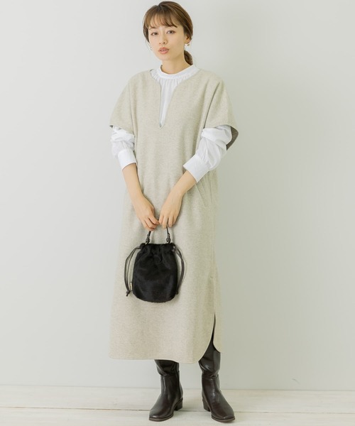 URBAN RESEARCH Sonny Label（アーバンリサーチサニーレーベル）の「メルトンジャージカフタンワンピース（ワンピース・レディース・チャコールグレー/ライトベージュ/グレー・FREE）」の8枚目の写真