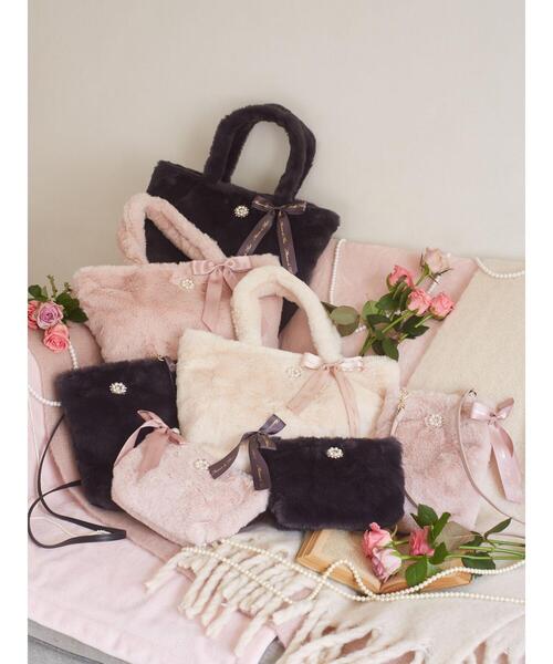 Maison de FLEUR（メゾンドフルール）の「ファーパールビジュートートバッグ（トートバッグ・レディース・チャコールグレー/ピンク/アイボリー・FREE）」の7枚目の写真