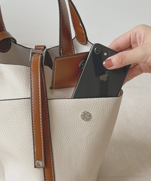 Bab（バブ）の「配色ステッチハンドバッグ（ハンドバッグ・レディース・ブラック/アイボリー/キャメル/ライトグリーン/ブラック系その他/ベージュ・ONESIZE）」の7枚目の写真