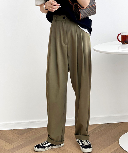 c.u.l（シーユーエル）の「【c.u.l:w】ハイウエストルーズタックパンツ culw128（スラックス・レディース・カーキ/ブラック/ネイビー・L/M）」の4枚目の写真