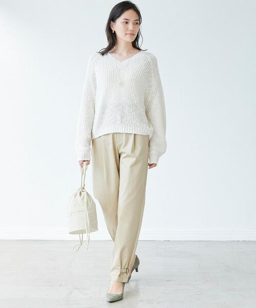 green label relaxing（グリーンレーベルリラクシング）の「ローゲージ スラブ カタアゼ プルオーバー ニット（ニット/セーター・レディース・ホワイト/ベージュ/ケリー・FREE）」の8枚目の写真
