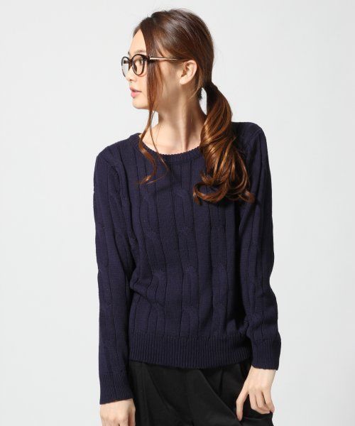 GLOBAL WORK（グローバルワーク）の「５ゲージカワリケーブルプルオーバー長袖/555605（ニット/セーター・レディース・ホワイト/グリーン/ネイビー/ピンク・MEDIUM/LARGE/SMALL）」の3枚目の写真