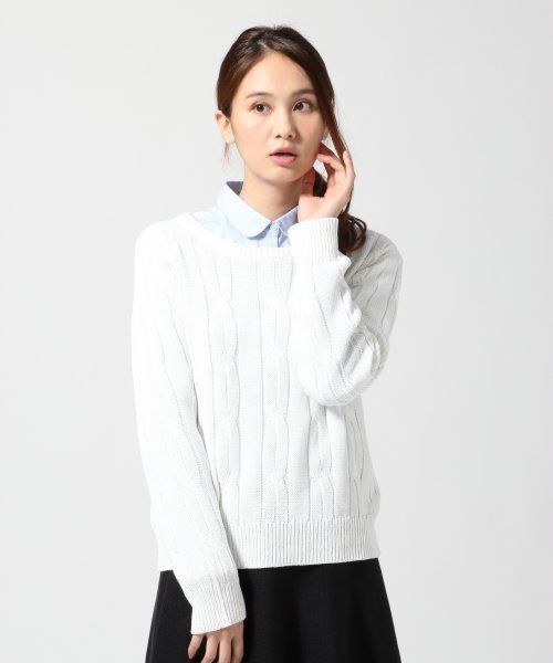 GLOBAL WORK（グローバルワーク）の「５ゲージカワリケーブルプルオーバー長袖/555605（ニット/セーター・レディース・ホワイト/グリーン/ネイビー/ピンク・MEDIUM/LARGE/SMALL）」の2枚目の写真