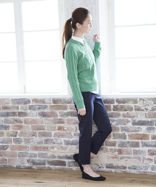 GLOBAL WORK（グローバルワーク）の「５ゲージカワリケーブルプルオーバー長袖/555605（ニット/セーター・レディース・ホワイト/グリーン/ネイビー/ピンク・MEDIUM/LARGE/SMALL）」の13枚目の写真