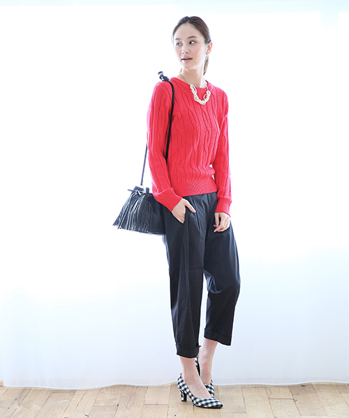 GLOBAL WORK（グローバルワーク）の「５ゲージカワリケーブルプルオーバー長袖/555605（ニット/セーター・レディース・ホワイト/グリーン/ネイビー/ピンク・MEDIUM/LARGE/SMALL）」の14枚目の写真