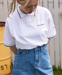 CONVERSE/コンバース ロゴ リブラインデザイン ワイドシルエットポロシャツ