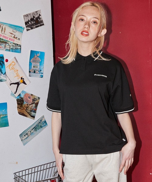 CONVERSE(コンバース)の「CONVERSE/コンバース ロゴ リブラインデザイン ワイドシルエットポロシャツ(ポロシャツ・レディース・ホワイト/ブラック/レッド・M/L)」の11枚目の写真