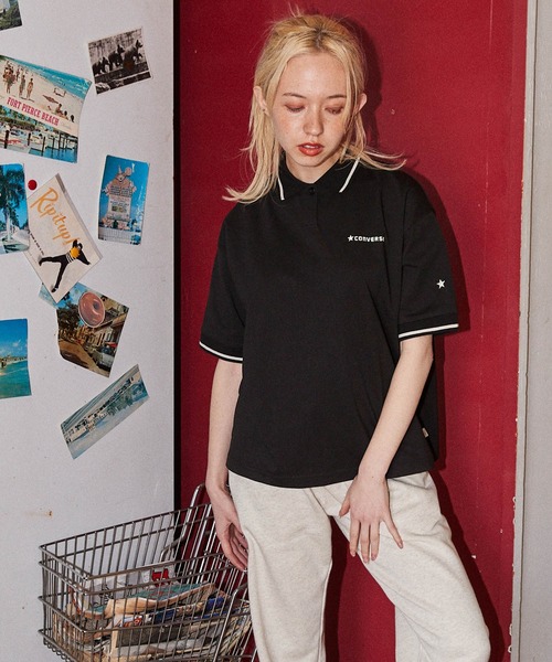 CONVERSE(コンバース)の「CONVERSE/コンバース ロゴ リブラインデザイン ワイドシルエットポロシャツ(ポロシャツ・レディース・ホワイト/ブラック/レッド・M/L)」の13枚目の写真