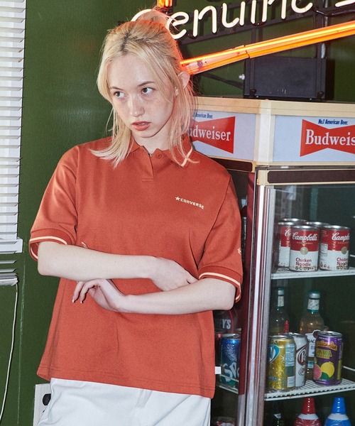 CONVERSE(コンバース)の「CONVERSE/コンバース ロゴ リブラインデザイン ワイドシルエットポロシャツ(ポロシャツ・レディース・ホワイト/ブラック/レッド・M/L)」の17枚目の写真