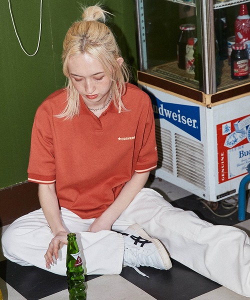 CONVERSE(コンバース)の「CONVERSE/コンバース ロゴ リブラインデザイン ワイドシルエットポロシャツ(ポロシャツ・レディース・ホワイト/ブラック/レッド・M/L)」の18枚目の写真