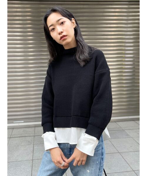 EMODA(エモダ)の「ハイネックドッキングニット(ニット/セーター・レディース・ブラック/ベージュ/ライム・FREE)」の9枚目の写真