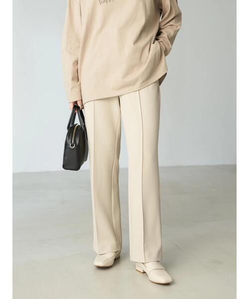 earth music&ecology（アースミュージックアンドエコロジー）の「センターシームフレアパンツ*（スラックス・レディース・ブラック/ベージュ/サックスブルー・S/M）」の5枚目の写真