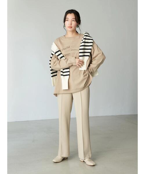 earth music&ecology（アースミュージックアンドエコロジー）の「センターシームフレアパンツ*（スラックス・レディース・ブラック/ベージュ/サックスブルー・S/M）」の10枚目の写真