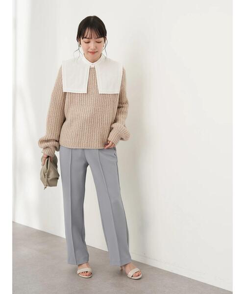 earth music&ecology（アースミュージックアンドエコロジー）の「センターシームフレアパンツ*（スラックス・レディース・ブラック/ベージュ/サックスブルー・S/M）」の17枚目の写真