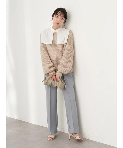 earth music&ecology（アースミュージックアンドエコロジー）の「センターシームフレアパンツ*（スラックス・レディース・ブラック/ベージュ/サックスブルー・S/M）」の19枚目の写真