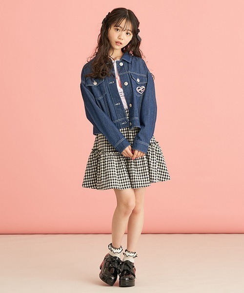 メゾピアノジュニア■配色ジャケット×スカート×タイ×ブローチ4点セットL　160 メゾピアノジュニア□配色ジャケット×スカート×タイ×ブローチ4点