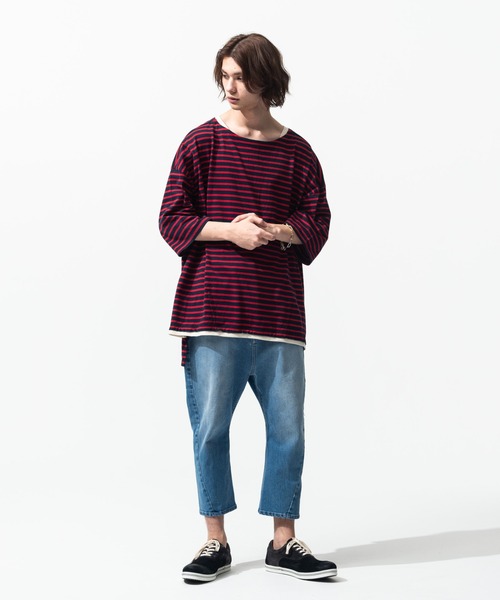 glamb(グラム)の「Fake Layered Border CS / フェイクレイヤードボーダーカットソー(Tシャツ/カットソー・メンズ・ホワイト×ブラック/レッド系その他・M/S/L)」の12枚目の写真