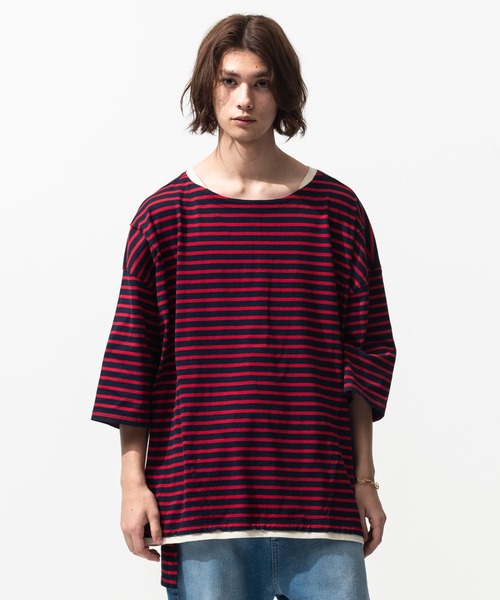 glamb(グラム)の「Fake Layered Border CS / フェイクレイヤードボーダーカットソー(Tシャツ/カットソー・メンズ・ホワイト×ブラック/レッド系その他・M/S/L)」の9枚目の写真