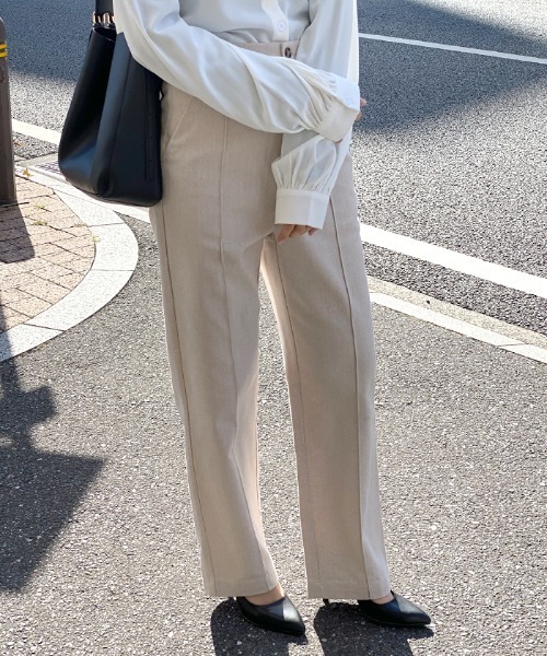 Futier land（フューティアランド）の「コットンリネンストレートパンツ（スラックス・レディース・アイボリー/グレー・MEDIUM）」の15枚目の写真