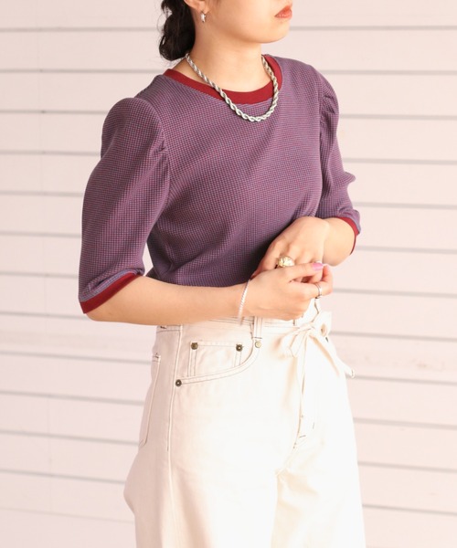 cepo(セポ)の「パフスリーブボーダーTee(Tシャツ/カットソー・レディース・レッド/イエロー/ブルー/グリーン系・M)」の4枚目の写真