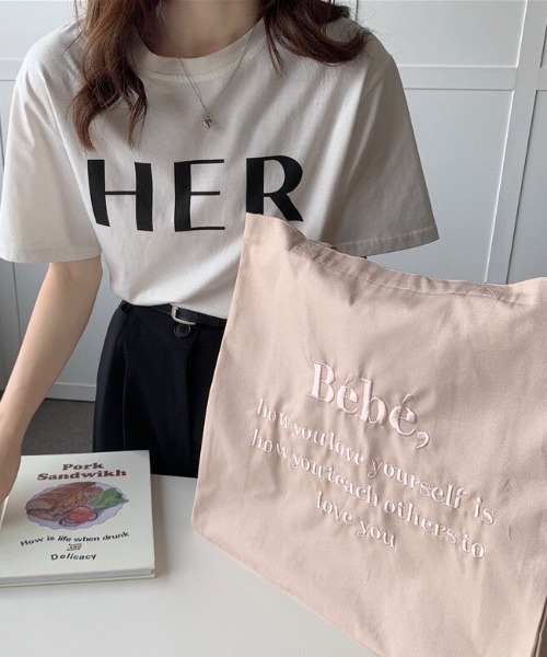 LAC-VERT（ラック・ヴェール）の「Bebe刺繍トートバッグ（トートバッグ・レディース・ベージュ/パープル/ピンク/ブルー・FREE）」の18枚目の写真